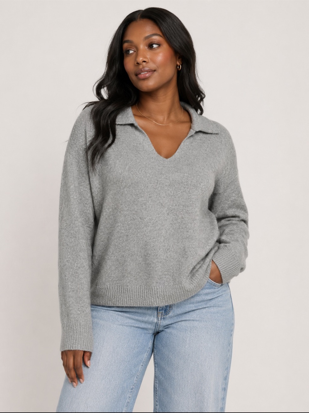 Soft Surroundings Light Heather blue V-Neck Collared Sweater
